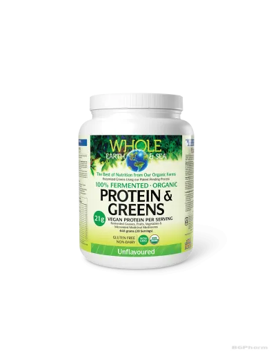 Whole earth & sea® Натурален протеин + зелени храни (неовкусен) 640гр пудра Natural Factors