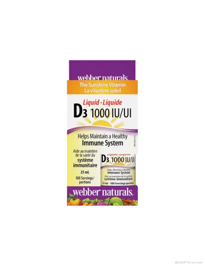 Витамин Д3 течен 1000IU x 25мл 100 дози Webber Naturals | Vitamin D3