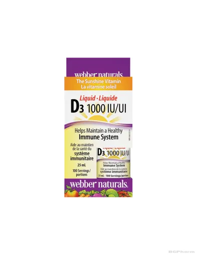 Витамин Д3 течен 1000IU x 25мл 100 дози Webber Naturals | Vitamin D3