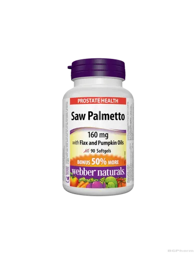 Сао палмето + ленено и тиквено масло 440мг х 90 капсули Webber Naturals