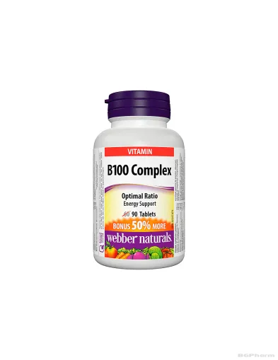 Витамин Б-Комплекс B100 (максимум доза) х 90 таблетки Webber Naturals | B-Complex