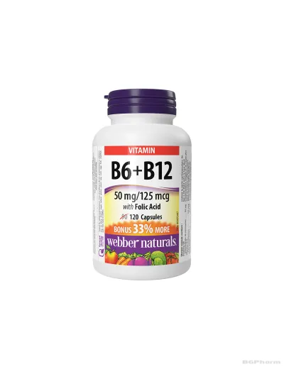 Витамин Б6 + Б12 + Фолиева киселина х 120 капсули Webber Naturals |B12 + B6 + Folic Acid