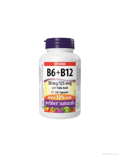Витамин Б6 + Б12 + Фолиева киселина х 120 капсули Webber Naturals |B12 + B6 + Folic Acid