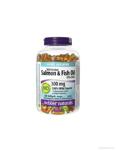 Дива сьомга от Аляска 1000мг + Рибено масло 300мг 220 капсули Webber Naturals | Omega 3