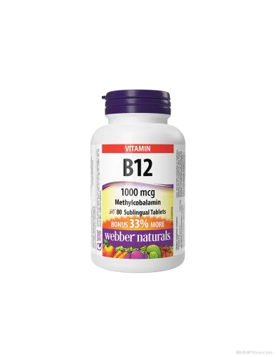 Витамин Б12 (метилкобаламин) 1000мкг х 80 сублингвални таблетки Webber Naturals