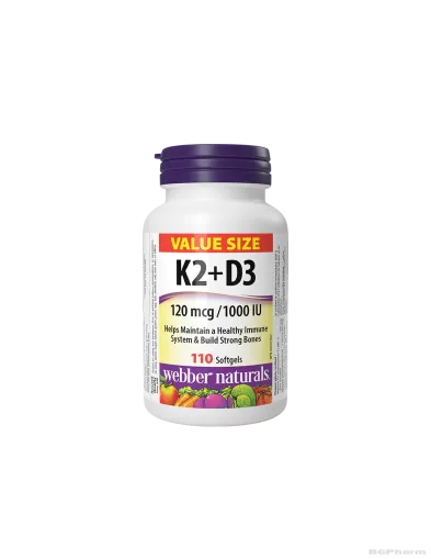 Витамин К2 120мкг + Д3 1000IU х 110 капсули Webber Naturals | D3 + K2 Vitamins