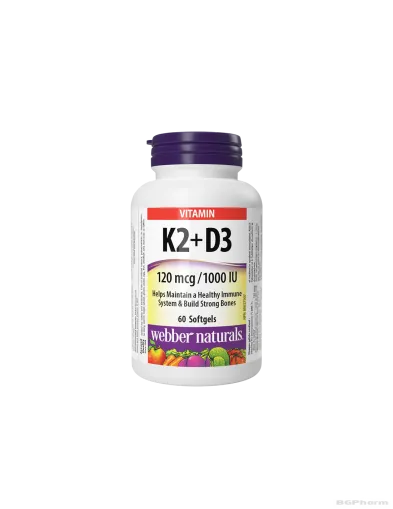 Витамин К2 120мкг + Д3 1000 IU х 60 капсули Webber Naturals | D3 + K2 Vitamins