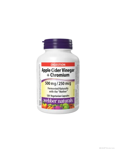 Ябълков оцет 500мг + Хром 250мкг х 120 капсули (за отслабване) Webber Naturals
