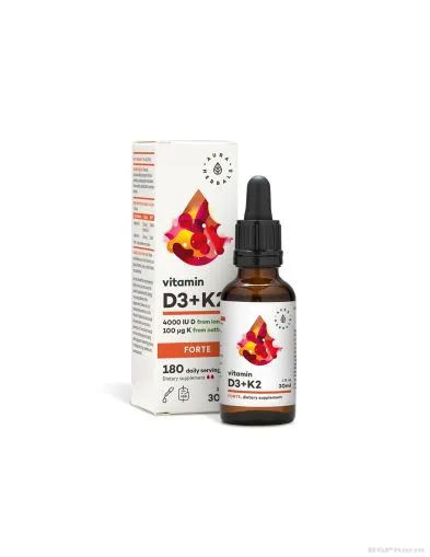 Витамин Д3 800IU + K2 20мкг (форте) х 30 ml капки Aura Herbals (кости, стави)