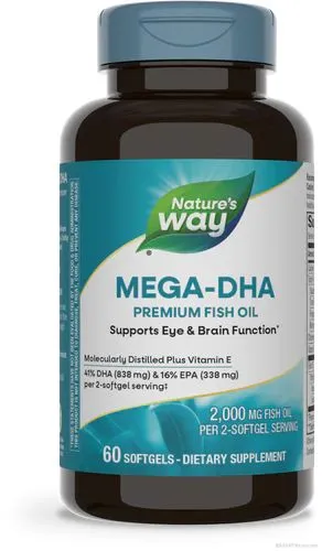Mega DHA Омега 3 Рибено масло за мозъка и зрението 1000 мг х 60 капсули Nature’s Way