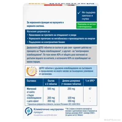 МАГНЕЗИЙ ДЕПО 500 мг х 30 таблетки ДОПЕЛХЕРЦ АКТИВ | DOPPELHERZ