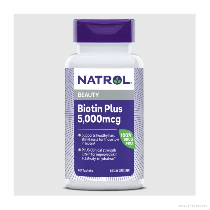 Натрол Биотин 5000 мкг + Лутеин 10 мг х 60 таблетки | Natrol Biotin Plus Lutein