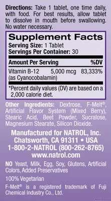 Натрол Витамин Б12 5000 мкг х 100 ородисперсни таблетки | Natrol Vitamin B-12 Fast Dissolve