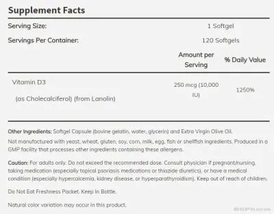 Витамин Д3 10000 IU х 360 меки капсули Now Foods | Vitamin D3