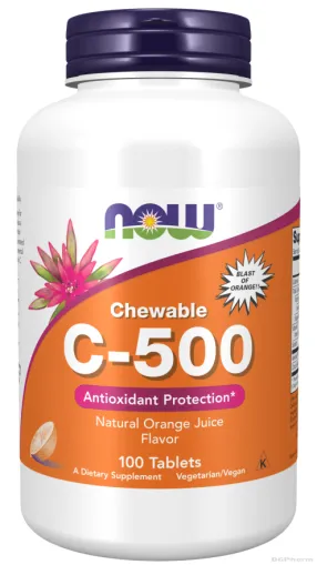 Витамин Ц 500 х 100 дъвчащи таблетки с вкус на портокал Now Foods | Vitamin C-500 Chewable Orange