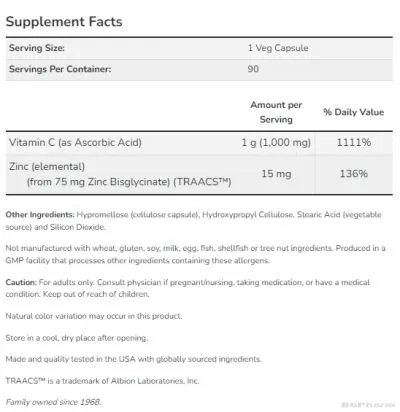 Витамин Ц 1000 + Цинк х 90 капсули Now Foods | Vitamin C + Zinc