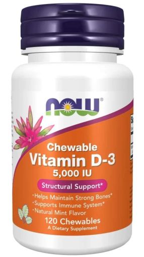 Витамин Д3 5000 IU х 120 дъвчащи таблетки Now Foods | Vitamin D3