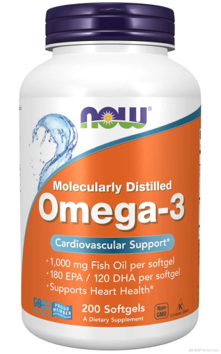 Омега 3 Рибено Масло 1000 мг х 200 меки капсули Now Foods | Omega-3 Fish Oil