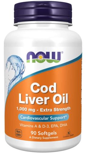 Омега 3 Масло от черен дроб на риба треска 1000 мг х 90 меки капсули Now Foods | Cod Liver Oil