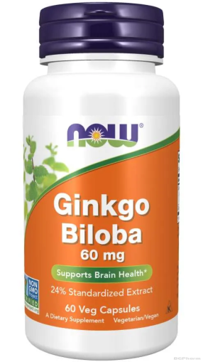 Гинко Билоба екстракт 60 мг х 60 капсули Now Foods | Ginkgo Biloba