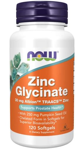 Цинк глицинат 30 мг х 120 меки капсули Now Foods | Zinc Glycinate