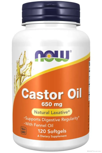 Рициново Масло 650 мг х 120 меки капсули Now Foods | Castor Oil