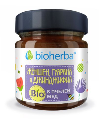 Пчелен мед БИО + Женшен, Гуарана и Джинджифил х 280 гр БИОХЕРБА | ORGANIC BEE HONEY BIOHERBA