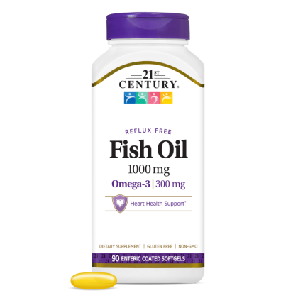 21st Century Омега 3 Рибено Масло 1000 мг х 90 капсули без вкус | Fish Oil Reflux Free