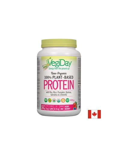 VegiDay Растителен протеин  от био грах, ориз и семена 936 гр ( горски плодове ) Natural Factors