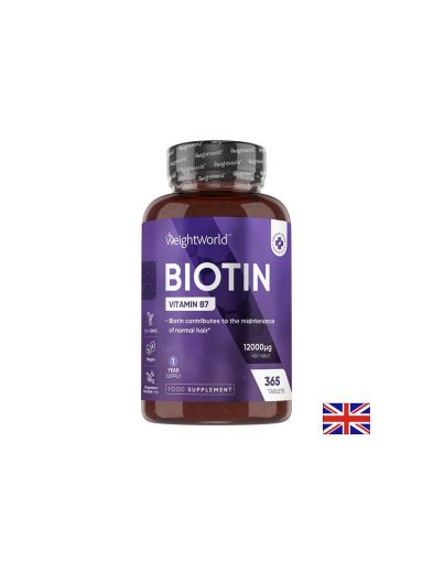 Биотин 12000 мкг х 365 таблетки за коса, кожа и нокти Weight World | Biotin