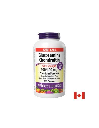 Глюкозамин 1500 мг + Хондроитин 1200 мг + Витамин Д3 1000 IU х 300 капсули Webber Naturals