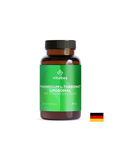 Магнезий Л-Треонат липозомен 1000 мг + Витамини Д3 и К2 х 120 капсули Vitabay