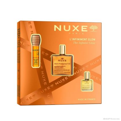 Нукс ПОДАРЪЧЕН КОМПЛЕКТ Prodigieuse Infinite Glow : Сухо масло с частици + Меден балсам за устни + Класическо сухо масло | NUXE 