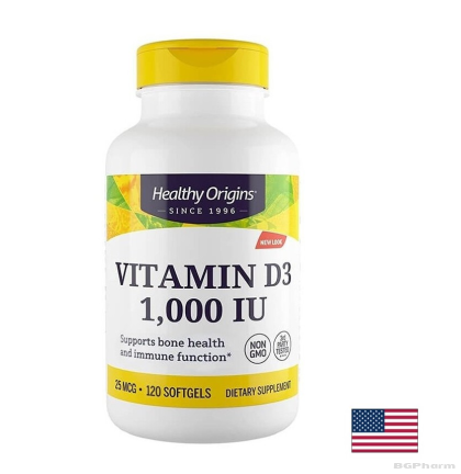 Витамин Д3 1000 IU х 120 капсули Healthy Origins | Vitamin D3