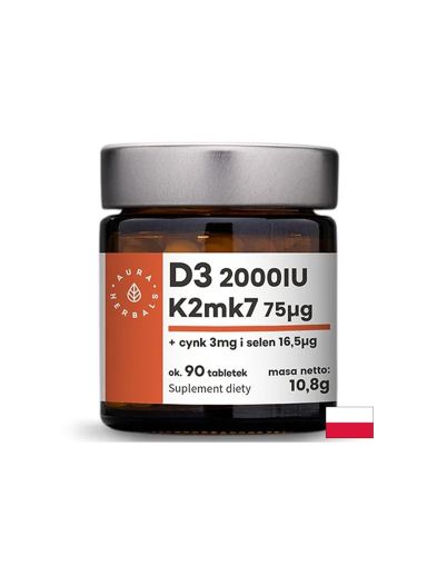 Витамин Д3 1000IU + К2 МК-7 37.5 мкг х 90 таблетки Aura Herbals | Vitamins D3 + K2