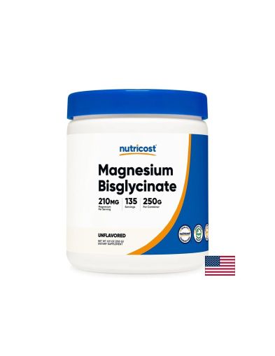 Магнезий бисглицинат 210 мг на прах 250 гр, 135 дози Nutricost | Magnesium bisglycinate