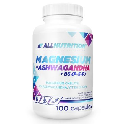 Магнезий + ашваганда + Витамин Б6 ( P-5-P ) х 100 капсули Allnutrition | Magnesium + Ashwagandha + B6
