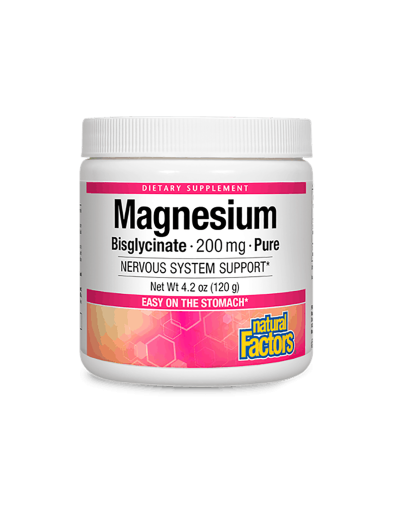 Магнезий (бисглицинат, хелатиран) 200мг 120гр на прах Natural Factors | Magnesium Bisglycinate