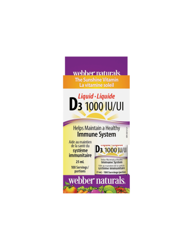 Витамин Д3 течен 1000IU x 25мл 100 дози Webber Naturals | Vitamin D3