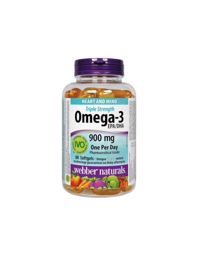 Омега-3 Тройна сила 900мг x 80 капсули Webber Naturals | Omega-3 Triple Strenght