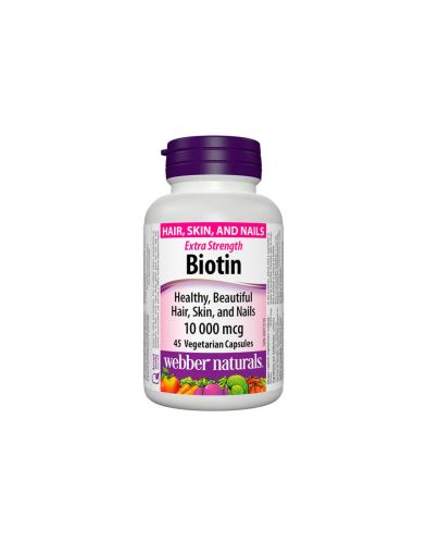 Биотин екстра силен 10000мкг х 45 капсули Webber Naturals | Biotin Extra Strength