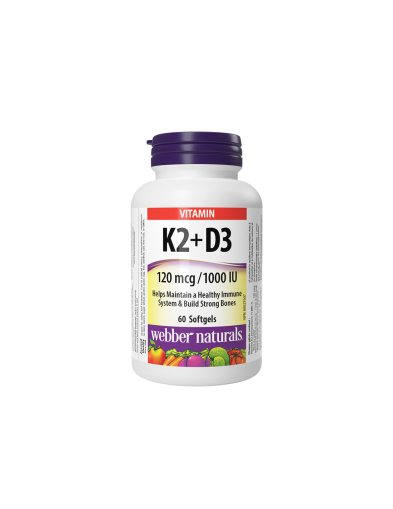 Витамин К2 120мкг + Д3 1000 IU х 60 капсули Webber Naturals |D3 + K2 Vitamins 