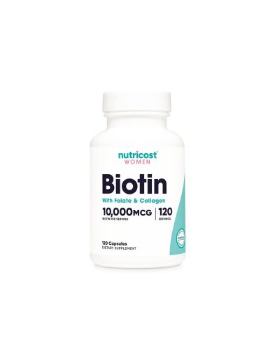 Биотин + Фолат и Колаген х 120 капсули за коса, кожа и нокти Nutricost | Biotin + Folate + Collagen