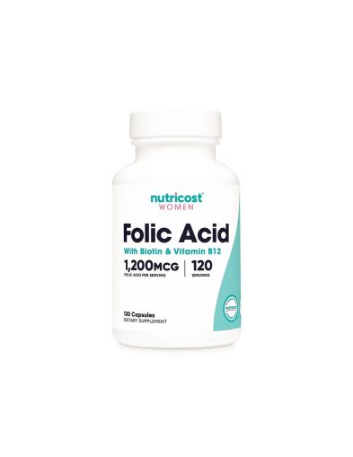 Фолиева киселина + Биотин + Витамин Б12 х 120 капсули Nutricost | Folic Acid + Biotin + B12