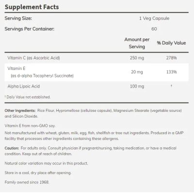 Алфа Липоева Киселина 100 мг х 60 капсули Now Foods | Alpha-Lipoic Acid