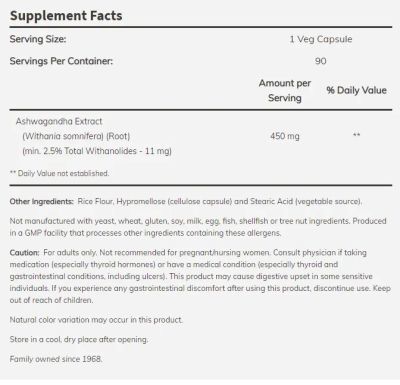 Ашваганда екстракт 450 мг х 90 Капсули Now Foods | Ashwagandha