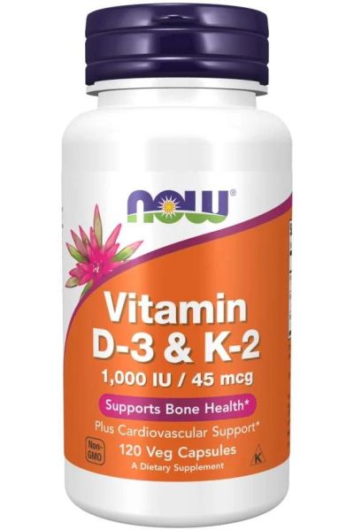 Витамин Д3 + К2 1000IU/45 мкг х 120 капсули Now Foods | Vitamin D-3 + K-2 MK4