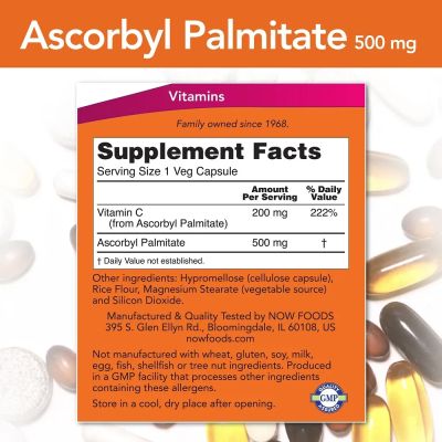 Витамин Ц Аскорбил Палмитат 500 мг х 100 капсули Now Foods | Ascorbyl Palmitate Vitamin C