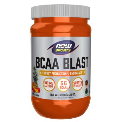 БЦАА Аминокиселини + кофеин х 600 гр с вкус тропически пунш Now Foods Sports | BCAA Blast