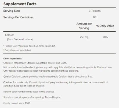 Калций лактат 85 мг х 250 таблетки Now Foods | Calcium Lactate